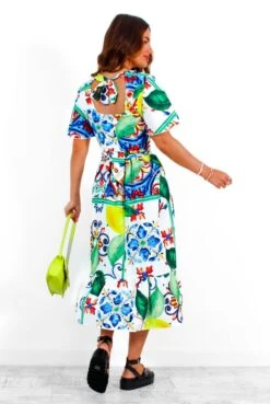 Sweet Serenity - Sicilian Lemon Tile Print Midi Dress -Fashion Clothing Store SweetSerenity SicilianLemonTilePrintMidiDress 3