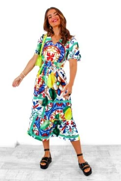 Sweet Serenity - Sicilian Lemon Tile Print Midi Dress -Fashion Clothing Store SweetSerenity SicilianLemonTilePrintMidiDress 6