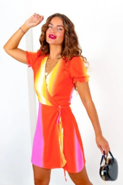 Sweeten Up - Pink Red Ombre Mini Wrap Dress -Fashion Clothing Store SweetenUp PinkRedOmbreMiniWrapDress 5