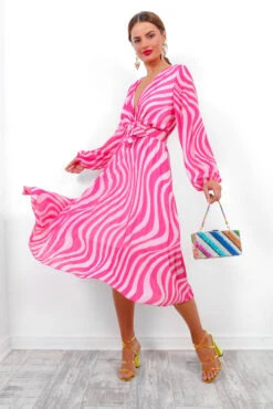 Swirl Next Door - Pink Two Tone Pleated Midi Dress -Fashion Clothing Store SwirlNextDoor PinkTwoTonePleatedMidiDress 1