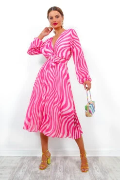 Swirl Next Door - Pink Two Tone Pleated Midi Dress -Fashion Clothing Store SwirlNextDoor PinkTwoTonePleatedMidiDress 2