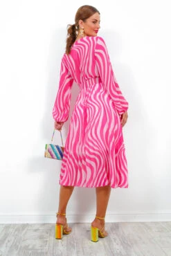 Swirl Next Door - Pink Two Tone Pleated Midi Dress -Fashion Clothing Store SwirlNextDoor PinkTwoTonePleatedMidiDress 3