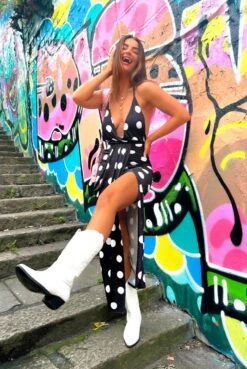 Take The Plunge - Black White Polka Dot Midi Dress