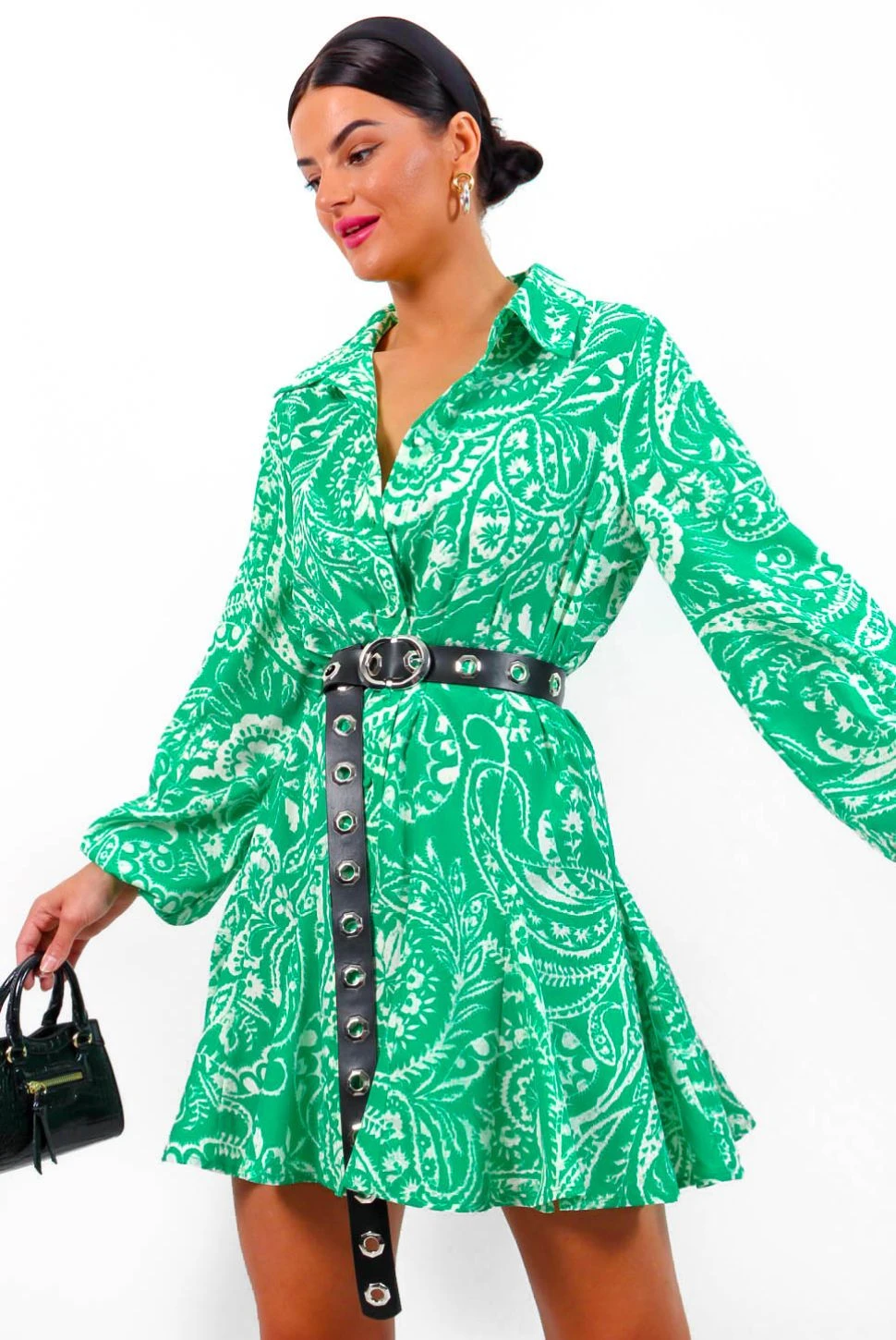 Take It Or Leave It - Green White Paisley Mini Dress 2 Take It Or Leave It - Green White Paisley Mini Dress - Image 2