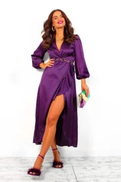 Take Me Out - Plum Satin Long Sleeve Wrap Maxi Dress -Fashion Clothing Store TakeMeOut PlumSatinLongSleeveWrapMaxiDress 4