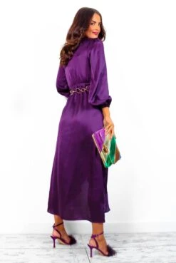 Take Me Out - Plum Satin Long Sleeve Wrap Maxi Dress -Fashion Clothing Store TakeMeOut PlumSatinLongSleeveWrapMaxiDress 6
