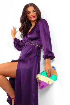 Take Me Out - Plum Satin Long Sleeve Wrap Maxi Dress -Fashion Clothing Store TakeMeOut PlumSatinLongSleeveWrapMaxiDress 7