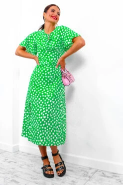 Take My Heart - Green Printed Midi Dress -Fashion Clothing Store TakeMyHeart GreenPrintedMidiDress 1 Copy