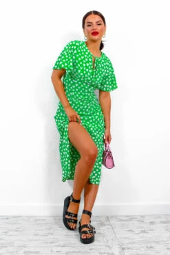 Take My Heart - Green Printed Midi Dress -Fashion Clothing Store TakeMyHeart GreenPrintedMidiDress 3
