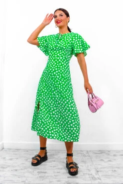 Take My Heart - Green Printed Midi Dress -Fashion Clothing Store TakeMyHeart GreenPrintedMidiDress 4