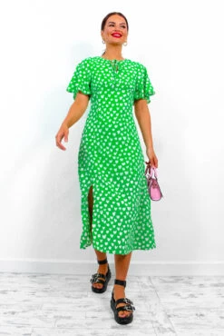 Take My Heart - Green Printed Midi Dress