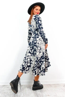 Take The Hint - Navy Ecru Wrap Midi Dress -Fashion Clothing Store TakeTheHint NavyWhiteWrapMidiDress3