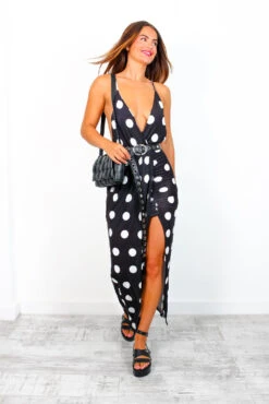 Take The Plunge - Black White Polka Dot Midi Dress -Fashion Clothing Store TakeThePlunge BlackWhitePolkaDotMidiDress 3