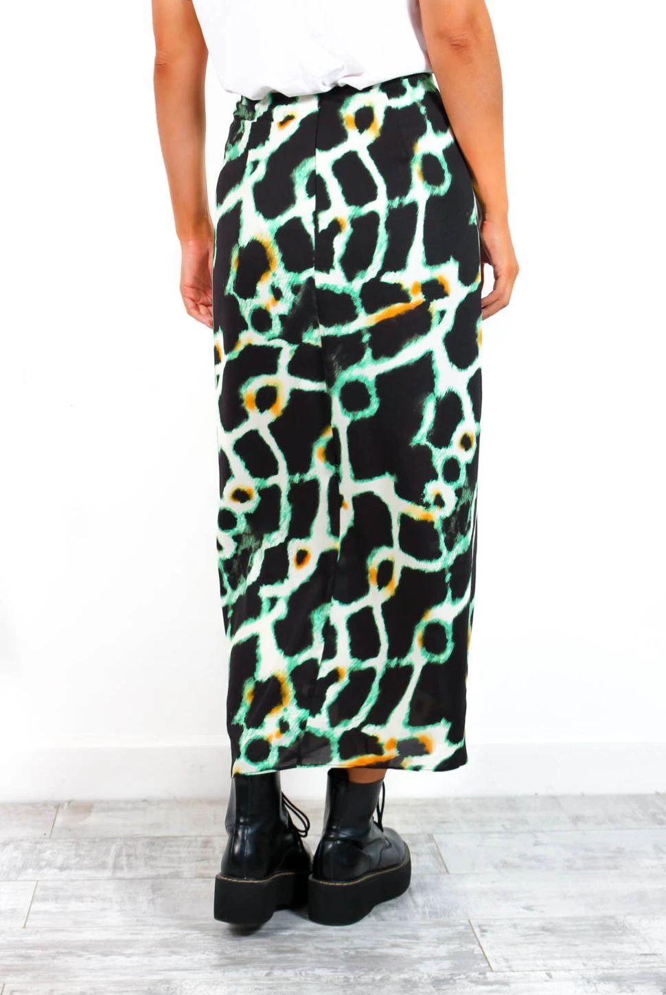 Tame Me - Black Cream Animal Print Gathered Midi Skirt 3 Tame Me - Black Cream Animal Print Gathered Midi Skirt - Image 3