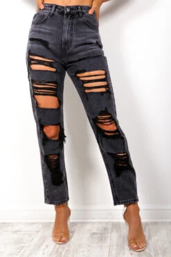 Tear It Up - Black Distressed Mom Jeans