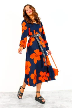 Thats My Opinion - Navy Orange Floral Midi Dress -Fashion Clothing Store That sMyOpinion NavyOrangeFloralMidiDress 6