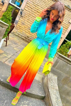 The Pleat Is On - Multi Ombre Pleated Jumpsuit