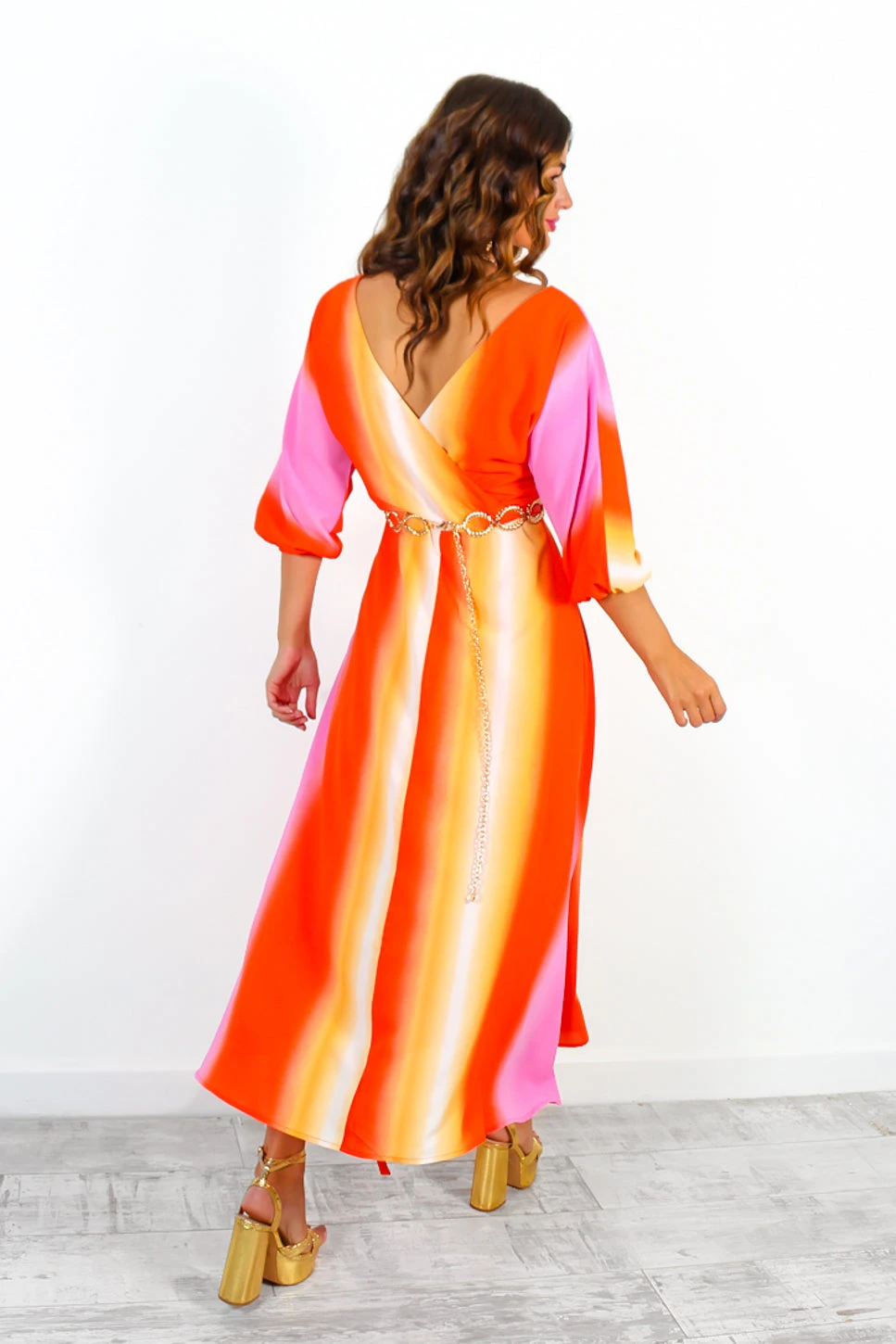 The Finer Things In Life - Pink Orange Ombre Midi Dress 3 The Finer Things In Life - Pink Orange Ombre Midi Dress - Image 3