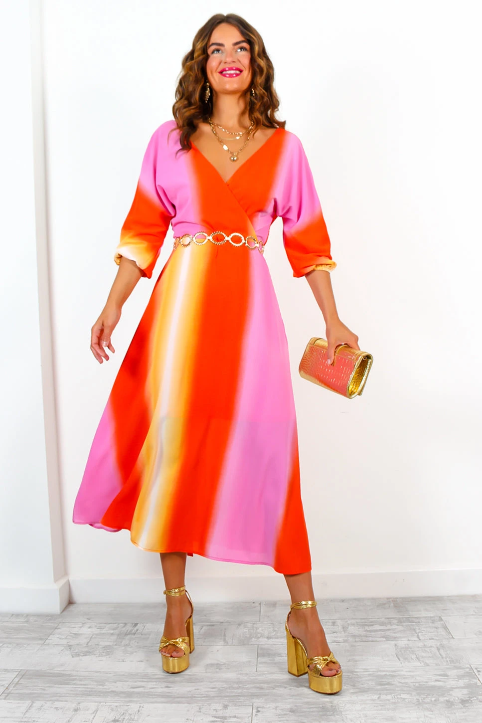 The Finer Things In Life - Pink Orange Ombre Midi Dress 4 The Finer Things In Life - Pink Orange Ombre Midi Dress - Image 4
