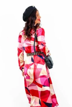 The Girl Is Sensational - Pink Abstract Print Midi Dress -Fashion Clothing Store TheGirlIsSensational PinkRetroPrintMidiDress3