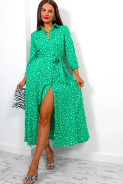 The Girl Is Wild - Green Spotted Maxi Shirt Dress -Fashion Clothing Store TheGirlIsWild GreenSpottedMaxiShirtDress 2 Copy