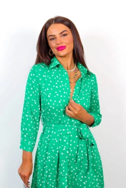 The Girl Is Wild - Green Spotted Maxi Shirt Dress -Fashion Clothing Store TheGirlIsWild GreenSpottedMaxiShirtDress 3