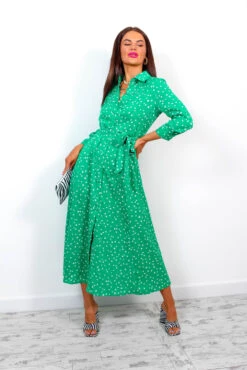 The Girl Is Wild - Green Spotted Maxi Shirt Dress -Fashion Clothing Store TheGirlIsWild GreenSpottedMaxiShirtDress 7