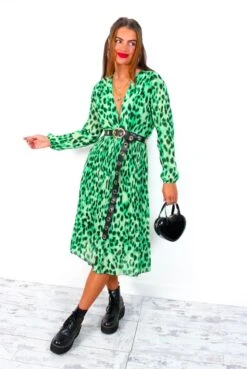 The Pleat Goes On - Green Black Animal Print Pleated Midi Dress -Fashion Clothing Store ThePleatGoesOn GreenBlackAnimalPrintPleatedMidiDress 16