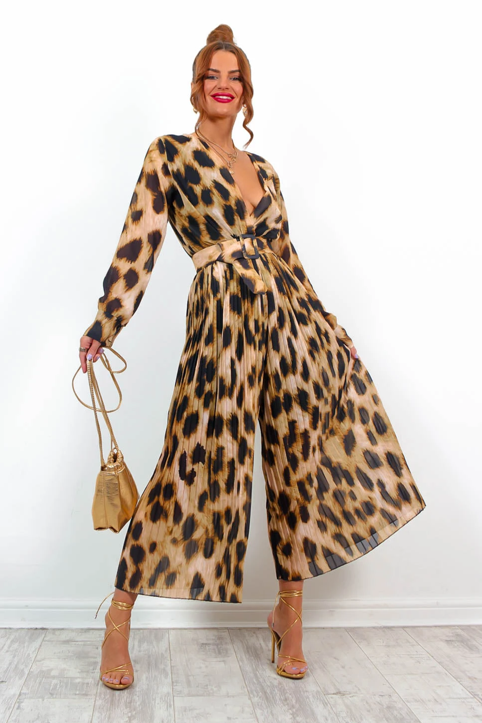 The Pleat Is On - Beige Leopard Pleated Jumpsuit 2 The Pleat Is On - Beige Leopard Pleated Jumpsuit - Image 2
