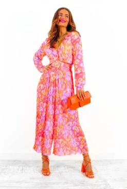 The Pleat Is On - Fuchsia Orange Leopard Print Pleated Jumpsuit -Fashion Clothing Store ThePleatIsOn FuchsiaOrangeLeopardPrintPleatedJumpsuit 3