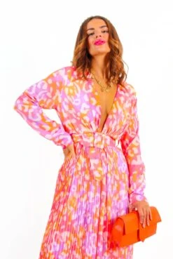 The Pleat Is On - Fuchsia Orange Leopard Print Pleated Jumpsuit -Fashion Clothing Store ThePleatIsOn FuchsiaOrangeLeopardPrintPleatedJumpsuit 5