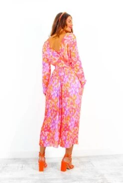 The Pleat Is On - Fuchsia Orange Leopard Print Pleated Jumpsuit -Fashion Clothing Store ThePleatIsOn FuchsiaOrangeLeopardPrintPleatedJumpsuit 7