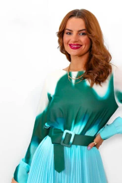 The Pleat Is On - Green Blue Ombre Pleated Jumpsuit -Fashion Clothing Store ThePleatIsOn GreenBlueOmbrePleatedJumpsuit1