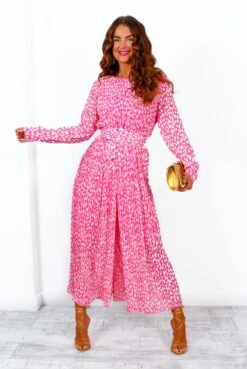 The Pleat Is On - Pink White Animal Print Pleated Jumpsuit -Fashion Clothing Store ThePleatIsOn PinkWhiteAnimalPrintPleatedJumpsuit 2