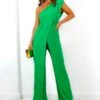 The Sweet Escape - Green One Shoulder Drape Jumpsuit