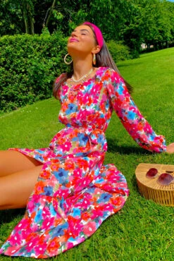 Thinking Of Spring - Pink Multi Floral Midi Dress