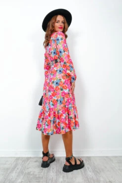 Thinking Of Spring - Pink Multi Floral Midi Dress -Fashion Clothing Store ThinkingOfSpring PinkMultiFloralMidiDress3