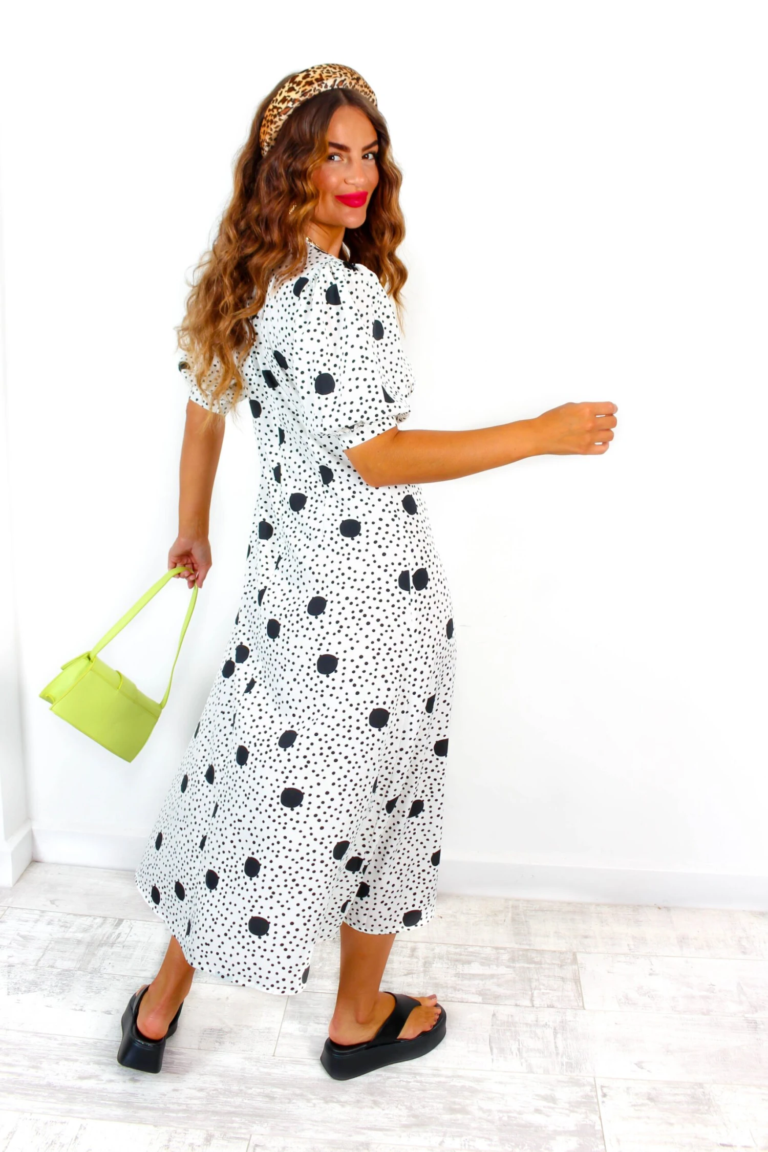 Thinking Of You - White Black Polka Dot Midi Dress 4 Thinking Of You - White Black Polka Dot Midi Dress - Image 4