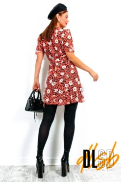 Tied Up - Orange Floral Mini Wrap Dress 8 Tied Up - Orange Floral Mini Wrap Dress -Fashion Clothing Store TiedUp OrangeFloralMiniWrapDress4