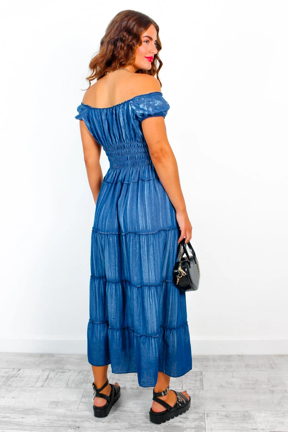Tiered Of This - Blue Chambray Tiered Midi Dress 6 Tiered Of This - Blue Chambray Tiered Midi Dress - Image 6
