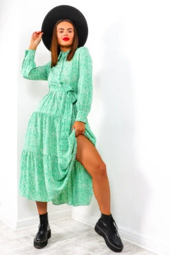 Tiers Of Green - Midi Shirt Dress -Fashion Clothing Store TiersofGreen MidiSmockDress 4