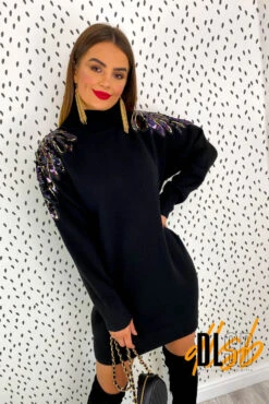 Time To Shine - Black Knitted Jumper Dress 22 Time To Shine - Black Knitted Jumper Dress -Fashion Clothing Store Time To Shine Black Knitted Jumper Dress 1