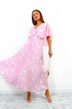 Timeless - Baby Pink Polka Dot Pleated Maxi Dress 9 Timeless - Baby Pink Polka Dot Pleated Maxi Dress -Fashion Clothing Store Timeless BabyPinkPolkaDotPleatedMaxiDress1