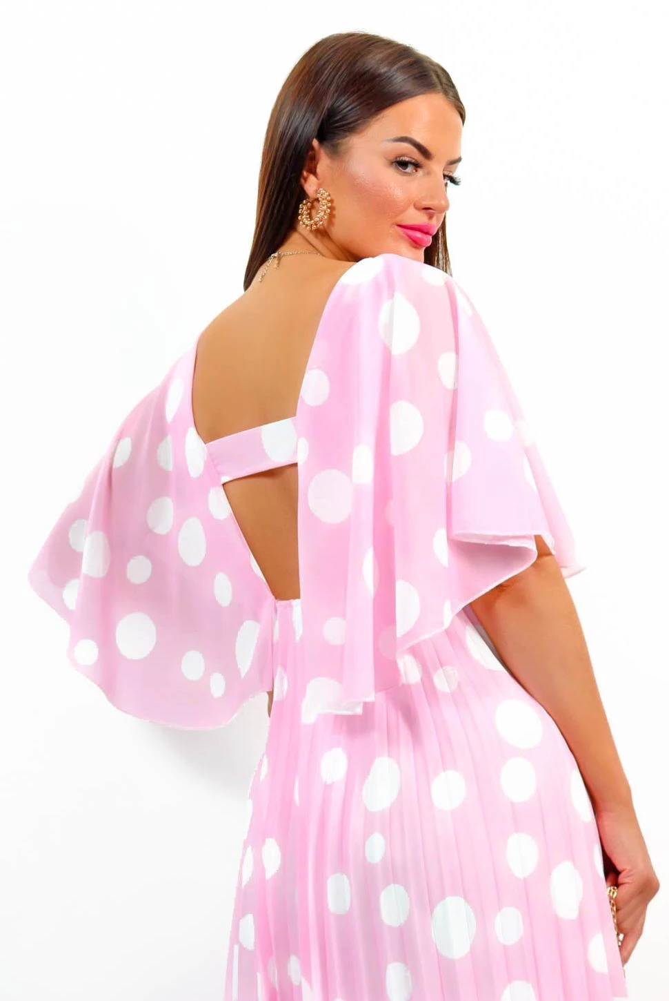 Timeless - Baby Pink Polka Dot Pleated Maxi Dress 1 Timeless - Baby Pink Polka Dot Pleated Maxi Dress