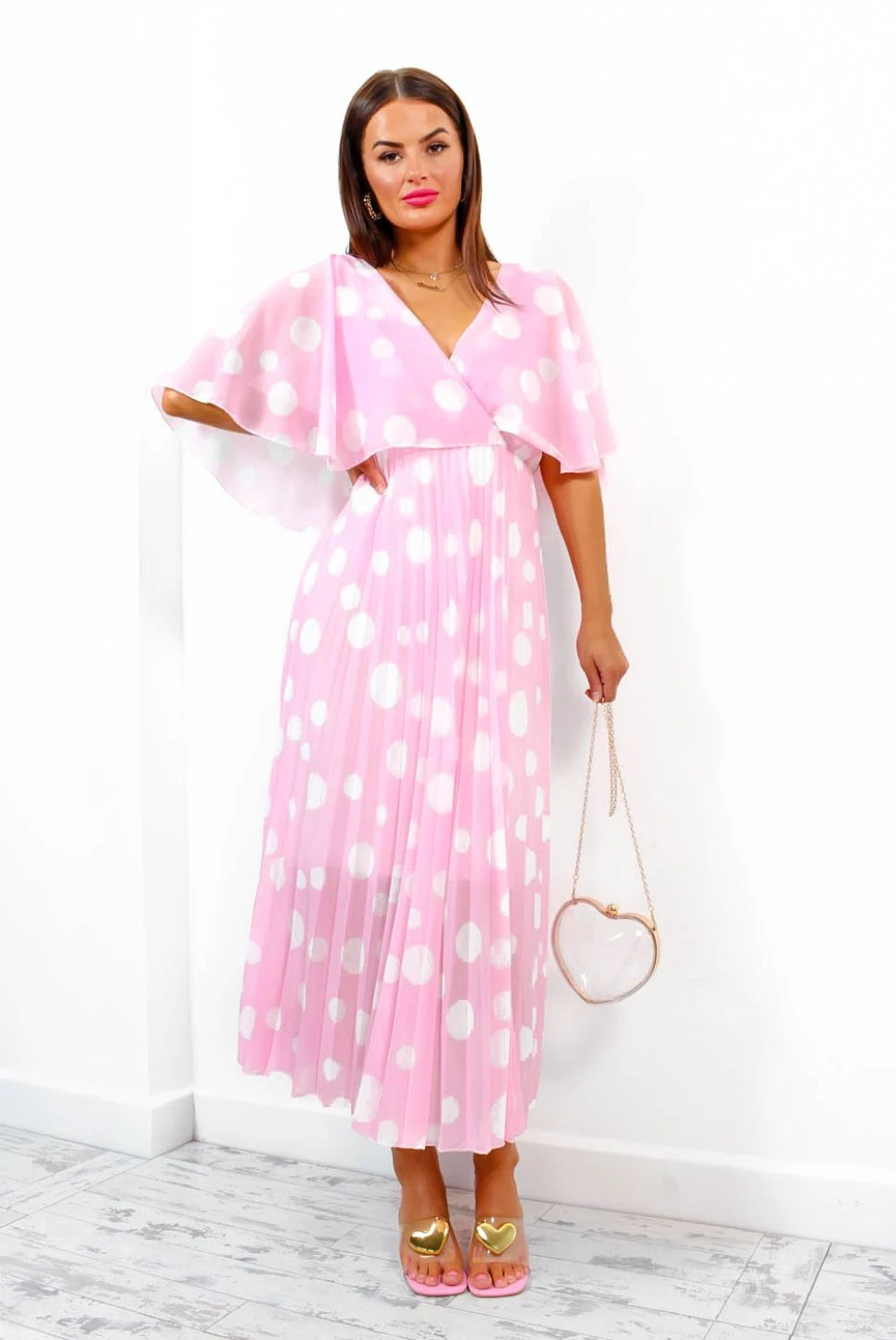 Timeless - Baby Pink Polka Dot Pleated Maxi Dress 2 Timeless - Baby Pink Polka Dot Pleated Maxi Dress - Image 2