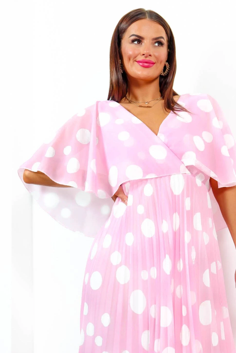 Timeless - Baby Pink Polka Dot Pleated Maxi Dress 3 Timeless - Baby Pink Polka Dot Pleated Maxi Dress - Image 3