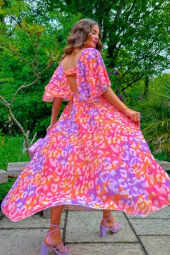 Timeless - Fuchsia Orange Leopard Print Maxi Dress