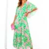 Timeless - Green Pink Animal Pleated Maxi Dress