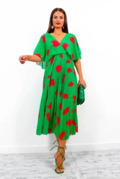 Timeless - Green Red Printed Pleated Maxi Dress -Fashion Clothing Store Timeless GreenRedPrintedPleatedMaxiDress5