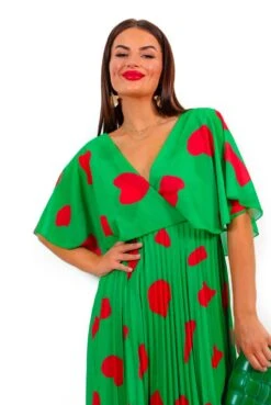Timeless - Green Red Printed Pleated Maxi Dress -Fashion Clothing Store Timeless GreenRedPrintedPleatedMaxiDress6